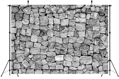 BELECO 10x8ft Fabric Brick Stone Wall Backdrop Dark Gray Rock Stones Texture Background Medieval Castle Party Decorations Banner Knight Party Supplies Photoshoot Props - size: 10x8FT