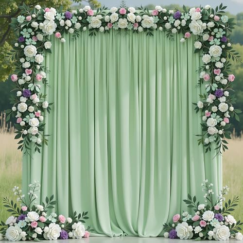 Asee'm 10x10FT Sage Green Backdrop Curtains for Parties, Polyester Photo Fabric Curtain Backdrop Drapes for Birthday Wedding Party Decor Background Photography with Rod Pocket, 5x10FT, 2 Panels - color: Sage Green, size: 5'(W) x 10'(H), 2 panels