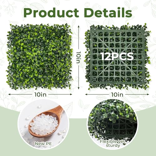 Artificial Grass Wall Panel Screen: 10"x10" 12P (8.4 sqft) UV-Anti Faux Boxwood Panels for Indoor Outdoor Green Wall Decor, Privacy Fence, Patio, Balcony, Party Backdrop - size: 10"x10" 12P
