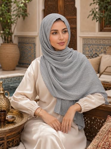 Lightweight Cotton Linen Feel Scarf Shawl Wrap Hijab for Women, Travel Fall Winter Gift - color: Mcspz2530-1#grey