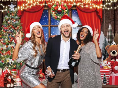 10X8FT Winter Christmas Window Backdrop Red Xmas Party Decoration Banner Studio Prop Pictures Background DH-803 - size: 10X8FT