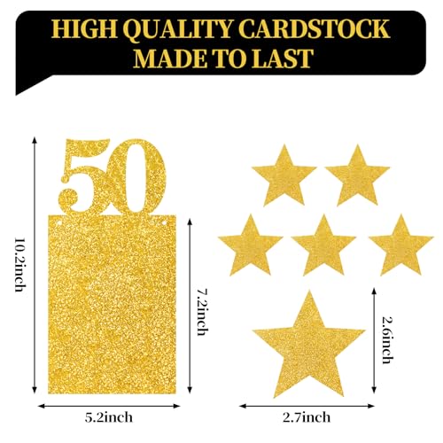 Guiruiy Black Gold 50th Birthday Decorations for Men Women, Pre-strung Glitter Happy 50th Birthday Hanging Photo Banner Party Supplies, Cheers to 50 Years Old Bday Banners - style: Black Gold 50th
