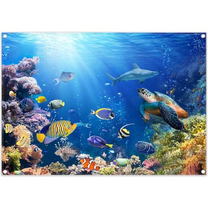 7x5ft Under The Sea Photography Backdrop Ocean Underwater World Background Aquarium Coral Baby Shower Decorations Birthday Party Photo Banner - size: 7'x5'