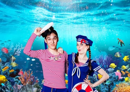 Deep Sea Underwater Backdrop 12x10ft Under The Sea Blue Ocean Sunlight Seabed Aquarium Photography Background, Turtle Tropical Fish Coral Diving Birthday Party Photo Studio Props - color: Blue1, size: 12x10ft