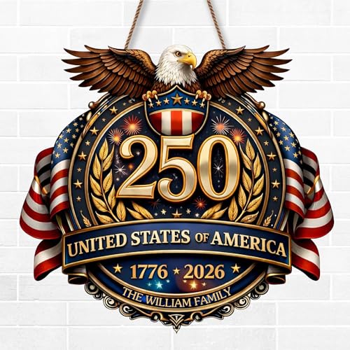 Personalized 250th Anniversary Patriotic Wood Wreath Door Sign 1776-2026, Custom Family Name Round Door Hanger, Independence Decor, Decoration Gifts, Gift For Mom, Dad, Brother, Family /5 - color: Design 05