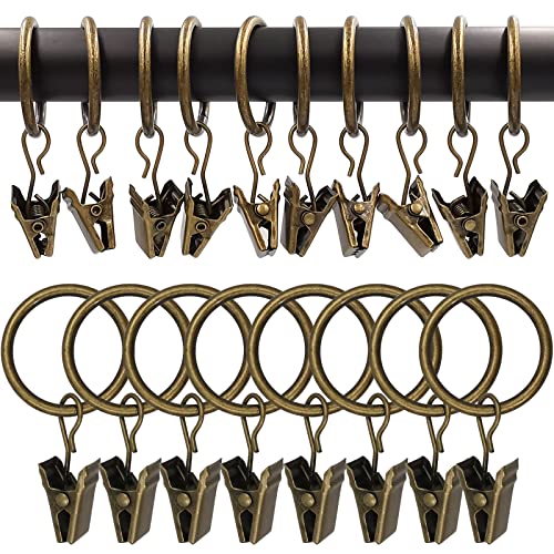 WeeksEight 100 Pack Bronze Curtain Rings with Clips, Curtain Hooks Hangers Clip Rings for Hanging Drapes Bows Hat, Drapery Rings 1 in I D, Fits up to 5/8 in Diameter Curtain Rod. - color: Bronze, size: 1" I D Set of 100