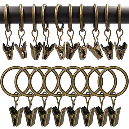 WeeksEight 100 Pack Bronze Curtain Rings with Clips, Curtain Hooks Hangers Clip Rings for Hanging Drapes Bows Hat, Drapery Rings 1 in I D, Fits up to 5/8 in Diameter Curtain Rod. - color: Bronze, size: 1" I D Set of 100
