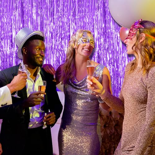 2 Pack Foil Curtain Backdrop Purple Metallic Tinsel Foil Fringe Curtains Photo Booth Props for Birthday Wedding Engagement Baby Shower Bachelorette Christmas Holiday Celebration Party Decorations - color: Purple, size: 2 Pcs