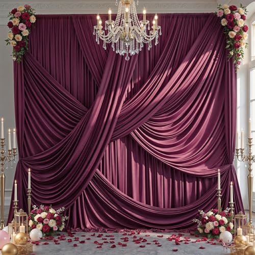 10ft×12ft Burgundy Backdrop Curtains for Wedding Parties, 2 Panels Wrinkle Free Polyester Photo Backdrop Drapes Back Drop Cloth for Birthday Photography Background - color: Burgundy, size: W5' x H12'(2 panels)