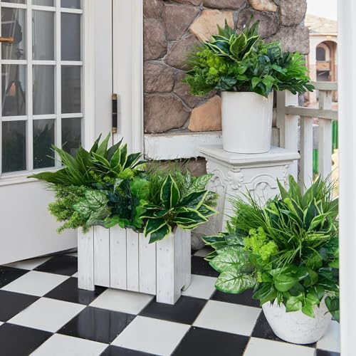 18Pcs Outdoor Artificial Boxwood UV Resistant Fake Stems Plants, Faux Plastic Greenery for Indoor Outside Hanging Plants Garden Porch Window Box Home Wedding Farmhouse Décor - color: Greenry-2