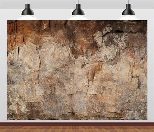 BELECO 7x5t Fabric Archeology Cave Wall Backdrop Vintage Brown Stone Texture Rock Stone Wall Archeological Background for Party Decorations Photo Shoot Studio Props - size: 7x5FT