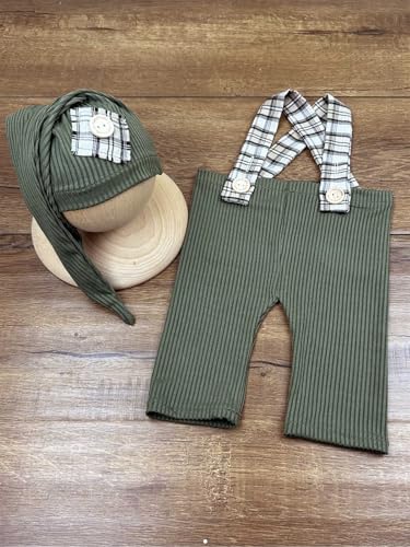 Newborn Baby Boy Suspender Pants Photo Outfits Gentleman Photography Outfit Girl - color: Beige2