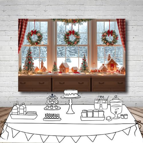 7x5 FT Christmas Gingerbread House Backdrop Natural Snow Outside Xmas Backdrops for Photography Gingerbread House Christmas Party Decorations Family Photo Shoot Props Banner - size: 7x5 FT