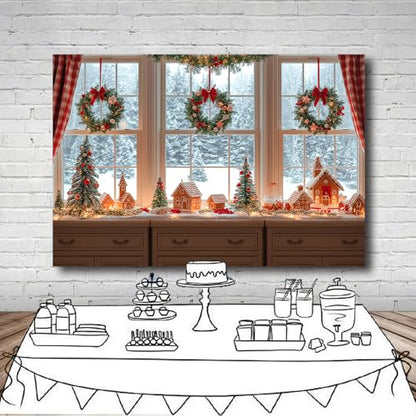 10x8 FT Christmas Gingerbread House Backdrop Natural Snow Outside Xmas Backdrops for Photography Gingerbread House Christmas Party Decorations Family Photo Shoot Props Banner - size: 10x8 FT