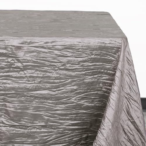 YOUR CHAIR COVERS - 90 x 132 Inch - 6 ft Dark Silver/Platinum Rectangular Crinkle Taffeta Tablecloth – Elegant Table Linen for Banquet Tables, Weddings & Events - color: Dark Silver, size: 132" x 90" (Rectangular)
