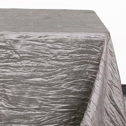 YOUR CHAIR COVERS - 90 x 132 Inch - 6 ft Dark Silver/Platinum Rectangular Crinkle Taffeta Tablecloth – Elegant Table Linen for Banquet Tables, Weddings & Events - color: Dark Silver, size: 132" x 90" (Rectangular)