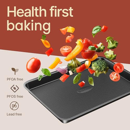 BAKKEN Kitchen Baking Pans - Small, Medium, and Large Cookie Pan (13.58×9.65, 15.75×11, 17.91×12.60), Nonstick, Diamond Texture Bottom, PFOA, PFOS, PTFE Free, Oven Safe Tray (450°F), Pack of 3, Gray - color: Gray, size: Pack of 3