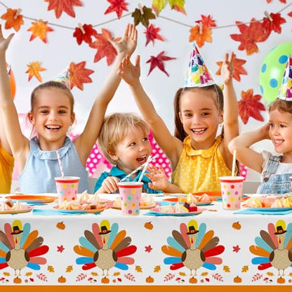 Gatherfun Turkey Thanksgiving Party Supplies - 3 Pack Disposable Plastic Tablecloth, 54”x108” Table Cover Ideal for Autumn and Thanksgiving Party Decorations - style: thanksgiving