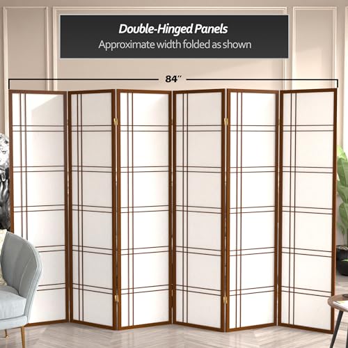 Red Lantern 6 ft. Tall Double Cross Shoji Screen - Walnut - 6 Panels - color: Walnut, size: 6 Panel