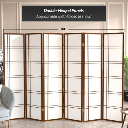 Red Lantern 6 ft. Tall Double Cross Shoji Screen - Walnut - 6 Panels - color: Walnut, size: 6 Panel