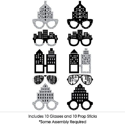 Big Dot of Happiness Nighttime City Skyline Glasses - Paper Card Stock New York Party Photo Booth Props Kit - 10 Count