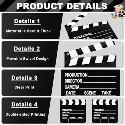 BBTO 10 Pieces Movie Film Clap Board, 7 x 8 Inch Cardboard Movie Clapboard Directors Clapper Writable Cut Action Scene Board for Movies Films Photo Props (Double-Sided Printing,Black and White) - color: Black and White, style: Double-sided Printing