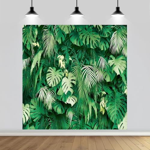 8x8FT Jungle Safari Plants Photo Background Hawaiian Luau Green Tropical Palm Leaves Photography Backdrop Birthday Party Baby Shower Polyester Decorations Supplies Banner - size: 8x8FT