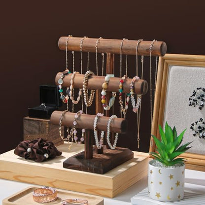 Bracelet Holder, Bracelet Display Stand for Vendors, T-Bar Necklace Scrunchie Wooden Storage Rack, Bangle Watch Jewelry Display Tower (3 Tier) - size: 3 Tier
