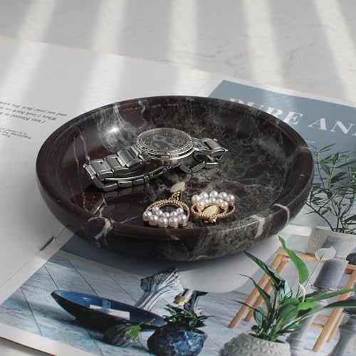 Natural Marble Travertine Ring Dish Jewelry Tray 5.5" for Women, Marble Trinket Dish for Key Earring Nightstand, Mother's Day Engagement Birthday Gift - Rosa Levanto - color: Rosa Levanto