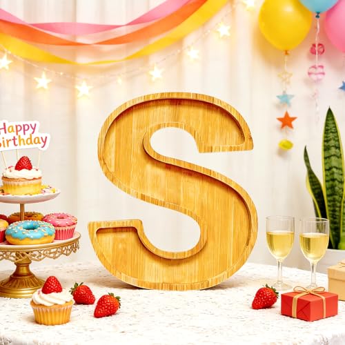 11" Wooden Letter S Platter Tray for Party Charcuterie Board Letters Serving Trays for Food Fruit Cupcake Reusable Fillable Dishes Plates for Birthday Anniversary Wedding Party Baby Shower Supplies - color: Letter S