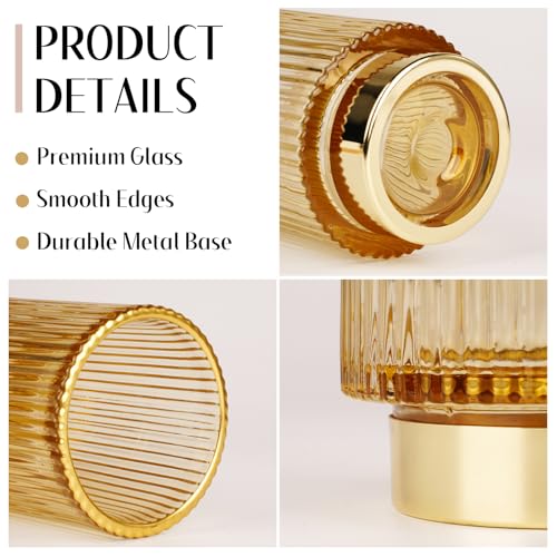 Makeup Brush holder Organizer, Crystal Glass Toothbrush Holders, Striped Make Up Brush Holder for Vanity, Pen Holder for Desk, Vase -Gold (S+L) - color: Glod