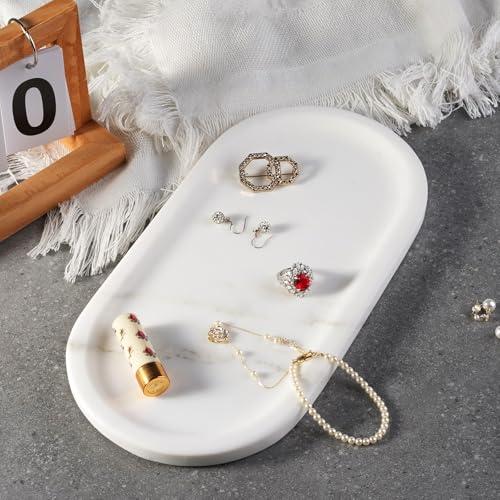 Koville Natural Marble Tray for Bathroom Countertop, Marble Storage Trays for Perfume, Cosmetics, Jewelry, Vanity Tray Stone Trays for Kitchen, Decorative Tray for Dresser Organizer(Calacatta White) - color: Oriental Calacatta White, size: 12" x 6" x 0.7"