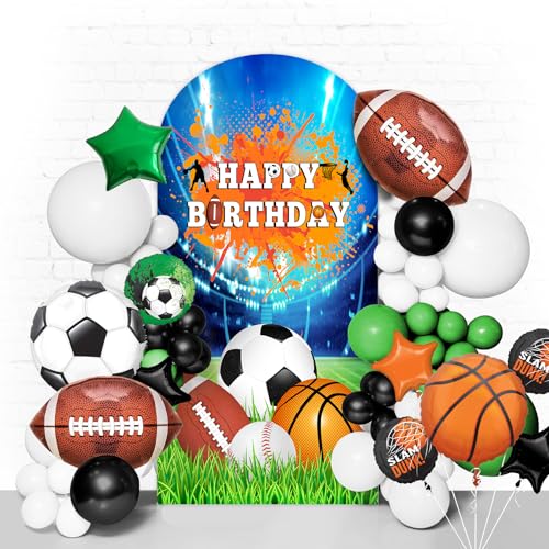 Football Birthday Arch Backdrop Stand Cover for Girls 7.2ft Soccer Spandex Arch Cover Baseball Backdrop Fabric 2-Sided Soccer Round Top for for Boys Birthday Party Baby Shower - color: ball birthday, size: 7.2FT
