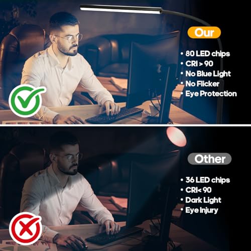 LED Desk Lamp with Clamp, Eye-Protection Clip on Desk Lamp, 5 Modes 10 Brightness Adjustment, 360°Flexible Gooseneck Lamp for Home Office, Lamps with USB Adapter，Black - color: Plus.-Black