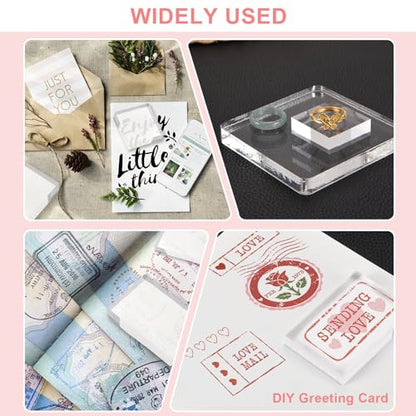 PATIKIL Acrylic Stamp Block, 4 Pack Clear Stamping Block Decorative Mounting Blocks Set Rectangle for Wedding Flat Lay Photography Props Scrapbooking DIY Crafts Cards, 3" x 3"