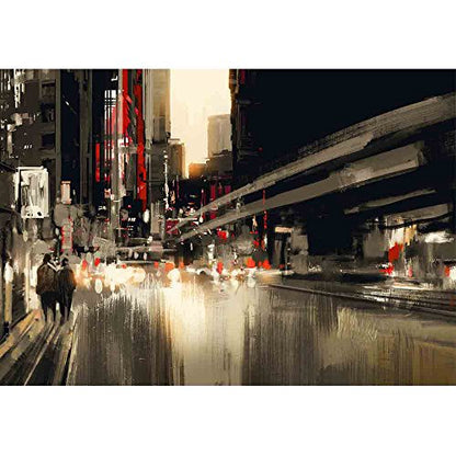 wall26 - City Street Digital Painting.Illustration - Removable Wall Mural | Self-Adhesive Large Wallpaper - 66x96 inches - color: Artwork - 06, size: 66"x96"