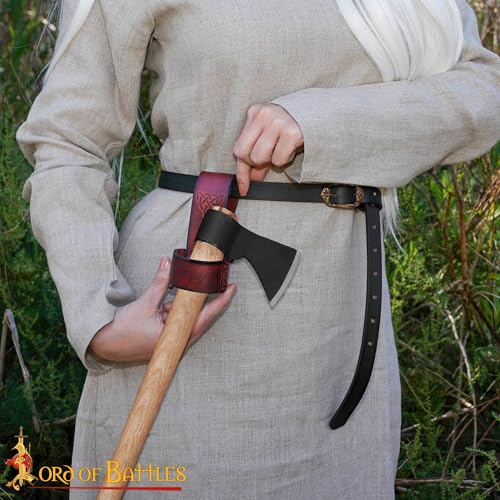 Lord of Battles Medieval Genuine Leather Axe Frog | Axe Holster with Belt Loop | Waist Holder for Axes, Tools - color: Celtic - Maroon