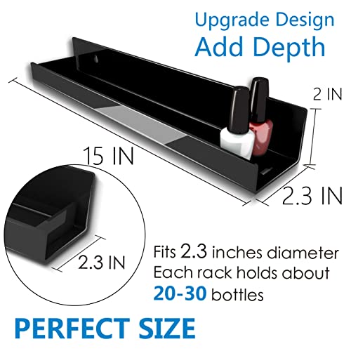 8 Pack 15 Inch Black Acrylic Shelves, Black Kids Floating Bookshelf for Kids Room, Modern Nail Polish Rack Sunglasses Essential Oil Picture Ledge Display Toy Storage Wall Shelf - color: 15in-black- 8 Pack