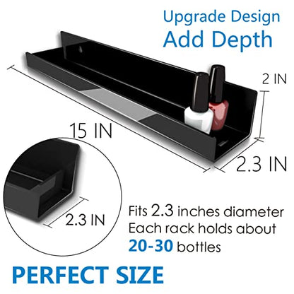 8 Pack 15 Inch Black Acrylic Shelves, Black Kids Floating Bookshelf for Kids Room, Modern Nail Polish Rack Sunglasses Essential Oil Picture Ledge Display Toy Storage Wall Shelf - color: 15in-black- 8 Pack