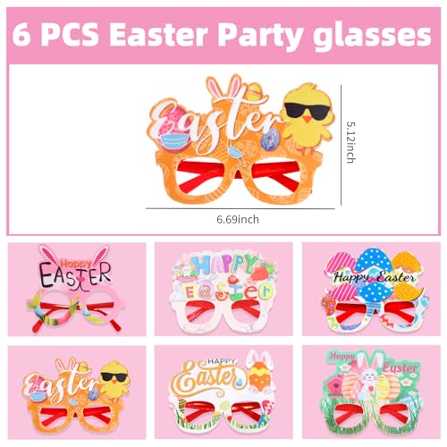 12PCS Easter Headbands and Glasses Set- Bunny Ears Headbands & Easter Party Glasses Frames for Egg Hunt, Parades, Holiday Party Favors & Photo Booth Props