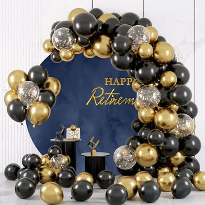 Navy Blue Marble Happy Retirement Round Backdrop Cover 7.2x7.2ft Happy Retirement Circle Backdrop Cover Calm Navy Blue Marble Texture Photography Background for Men Party Decor Portrait Props