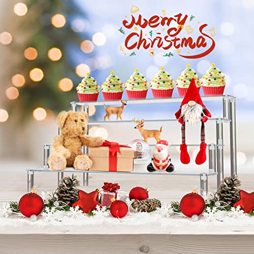 KALYLOC 2Pcs Acrylic Riser Shelf Display Stand, 4 Tier Clear Display Shelf Action Figures Holder, Collectibles Shelf for Toys Cupcakes Dessert Jewels Figurines(15.7x10.5x7.5inch)