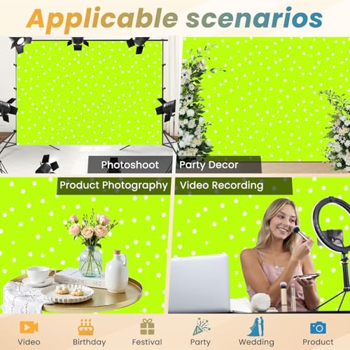 5x7ft Photography Backdrop Polka Dot Bright Green White Photo Backdrop Photography Background for Photoshoot Portrait Video Party Photo Studio Prop Booth - color: Color3