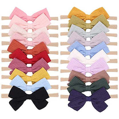 jollybows 20pcs Baby Girls Nylon Hair Bows Headbands Linen Hair Bands Elastic Hair Accessories for Kids Infants Newborn - color: 1- 20PCS baby bows