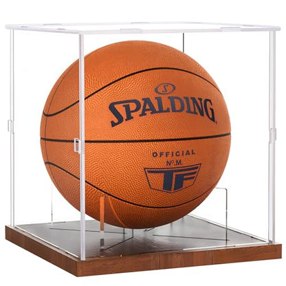 Fitense Basketball Display Case Acrylic Clear, UV Protected Basketball Stand Box Full Size with Solid Wood Base, Soccer Display for Autographed Standard NBA WNBA Ball Memorabilia Keepsake, Ideal Gift