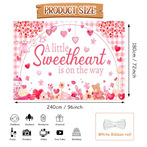 AIBIIN 8x6ft Little Sweetheart Baby Shower Backdrop Decorations A Little Sweetheart is on The Way Baby Shower Banner Sweet Heart Valentines Day Party Decorations Banner Photo Booth Props - color: Sweetheart3, size: 8x6ft