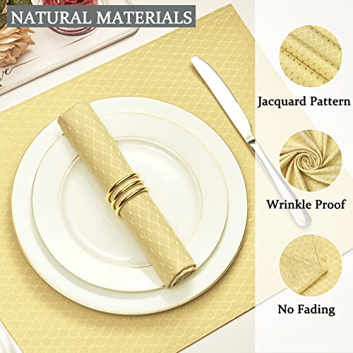 Cloth Napkins Set of 8 – Square 17x17 Inch Jacquard Fabric Polyester Washable Reusable Cloth Napkins for Kitchen Dinner Dining Restaurants Wedding Party Banquet Table (Gold A) - color: Gold a