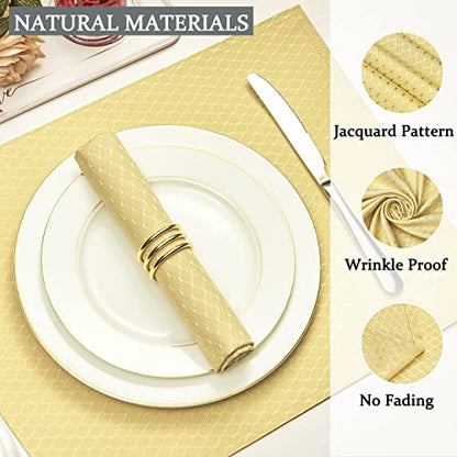 Cloth Napkins Set of 8 – Square 17x17 Inch Jacquard Fabric Polyester Washable Reusable Cloth Napkins for Kitchen Dinner Dining Restaurants Wedding Party Banquet Table (Gold A) - color: Gold a
