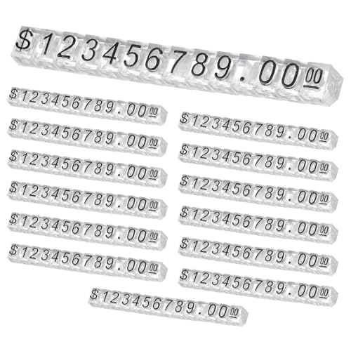 uxcell 14 Set Price Display Cube, Adjustable Price Tag Stand Removable Mini Tag Number Letter Price Dollar Block Kit for Jewelry Retail Shop Price Signs (Clear/Black, 2.2" Length) - color: Clear/Black, size: 5.6"