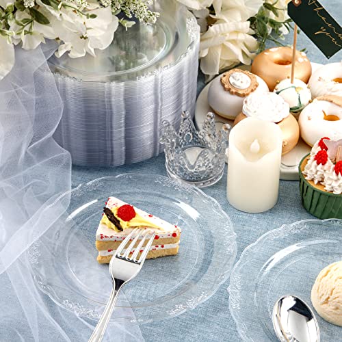 U-QE 60 Pieces Clear Plastic Plates - 7.5 Inch Clear Disposable Plates - Plastic Appetizer Plates - Premium Hard Dessert Plates - Party Supplies for Birthdays, Celebrations, Wedding and Events - color: 10Inch-60pcs-Lace